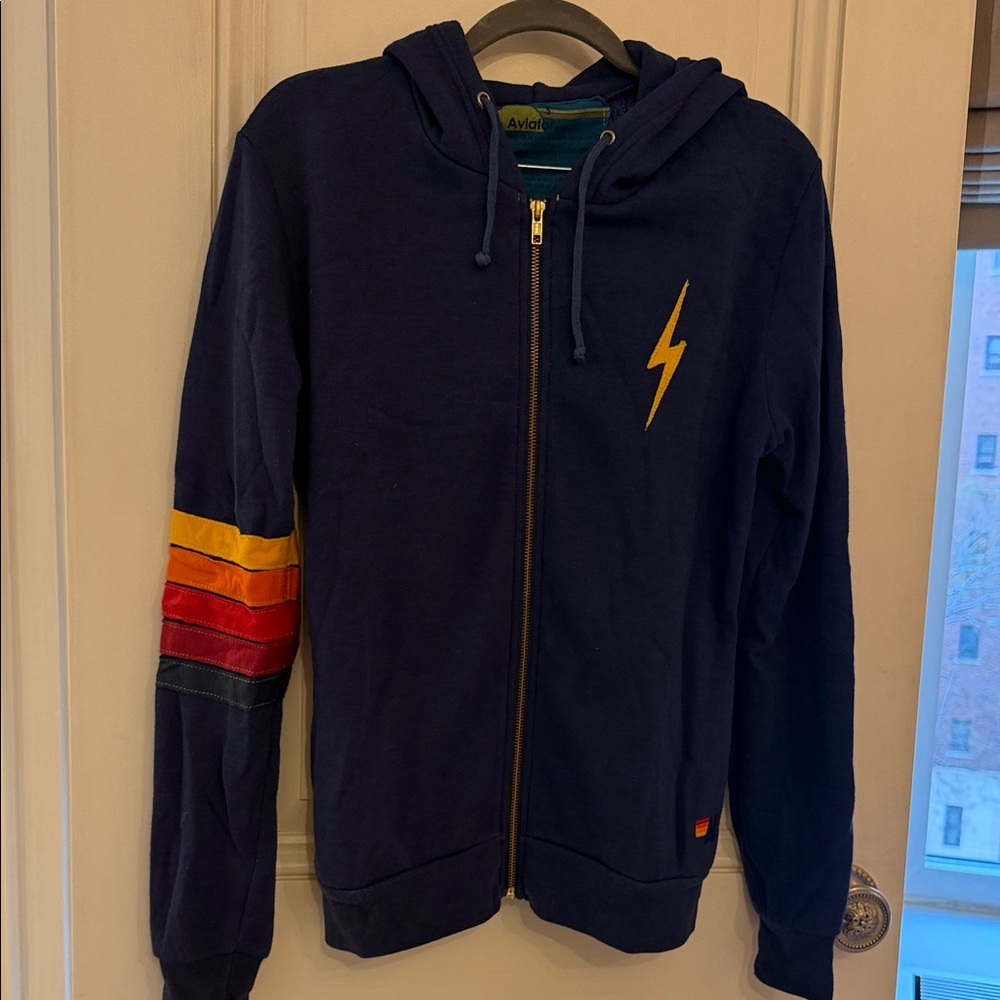 Aviator Nation Blue Zip-Up hoodie with Stripes